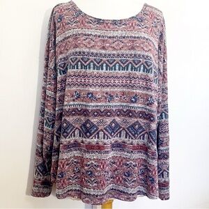Absolutely Famous Soft Cozy Multicolor Patterned Long Sleeve Sweater Top 2X